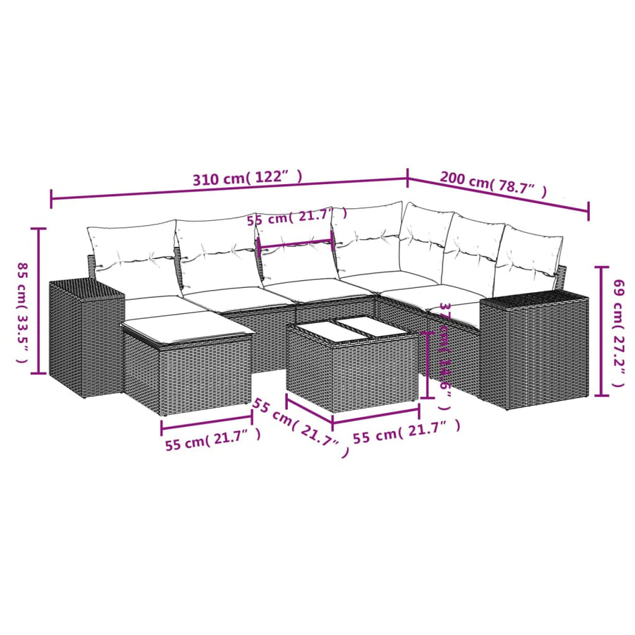 8-Delige Loungeset Met Kussens Poly Rattan Beige