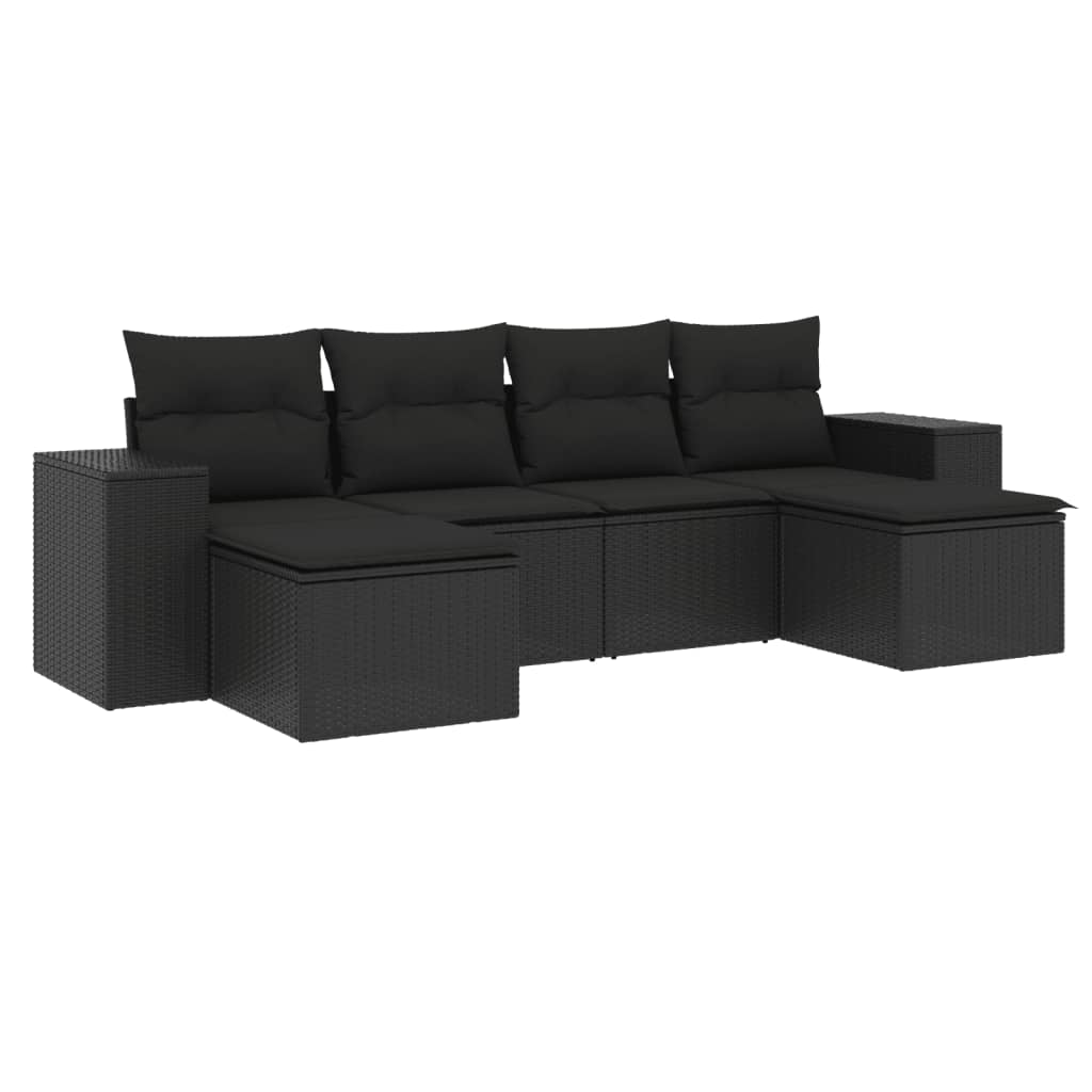 6-Delige Loungeset Met Kussens Poly Rattan Zwart
