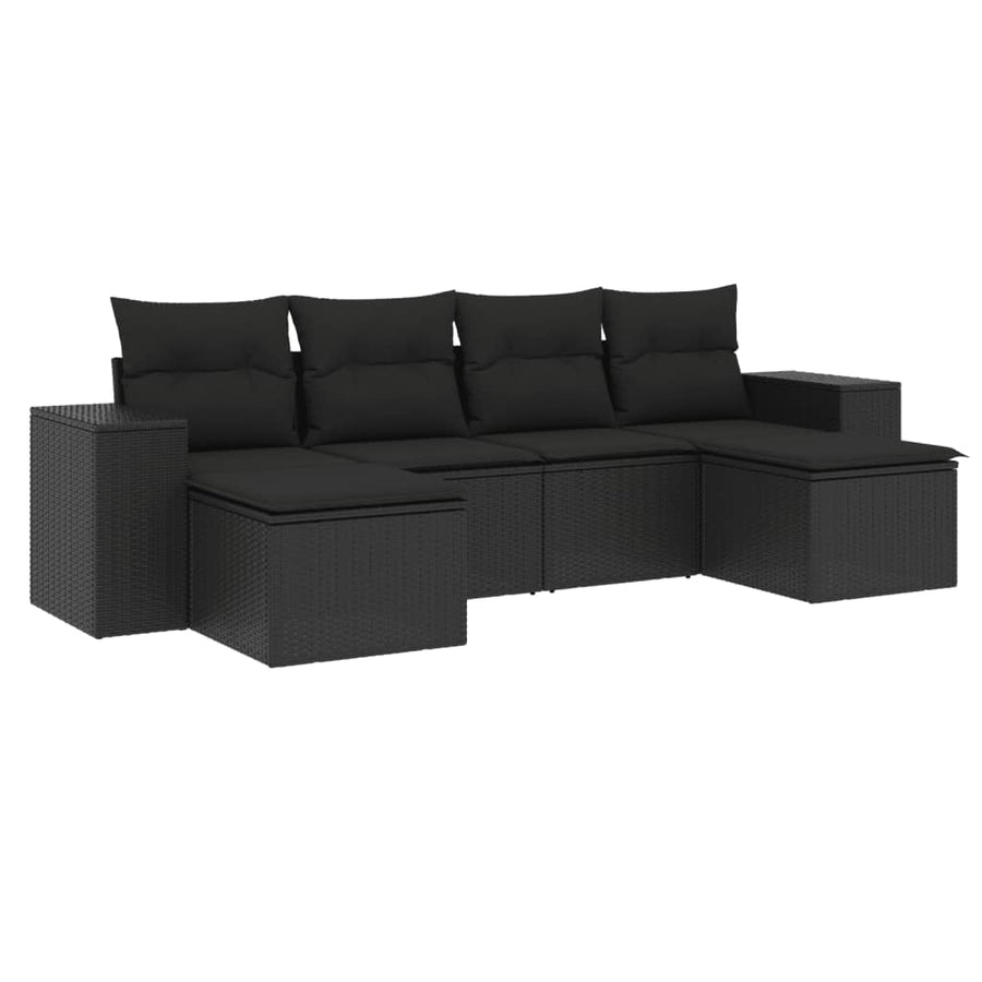 6-Delige Loungeset Met Kussens Poly Rattan Zwart