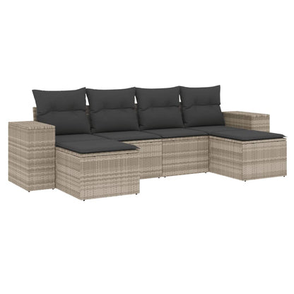 6-delige Loungeset met kussens poly rattan lichtgrijs