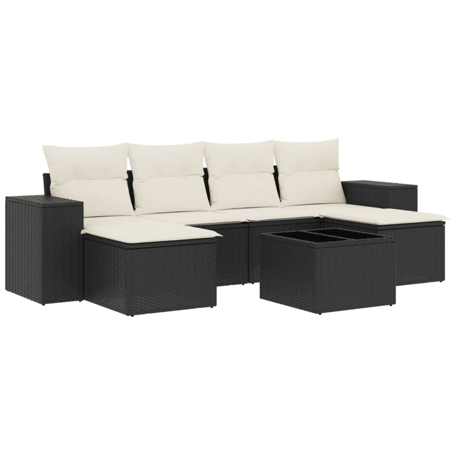 7-Delige Loungeset Met Kussens Poly Rattan Zwart