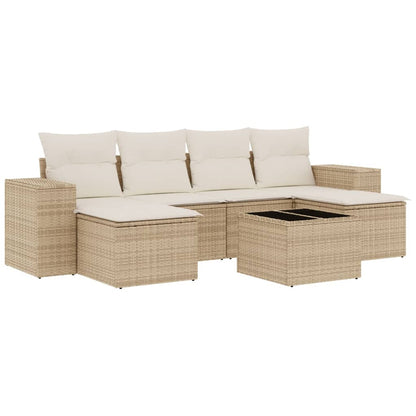 7-Delige Loungeset Met Kussens Poly Rattan Beige