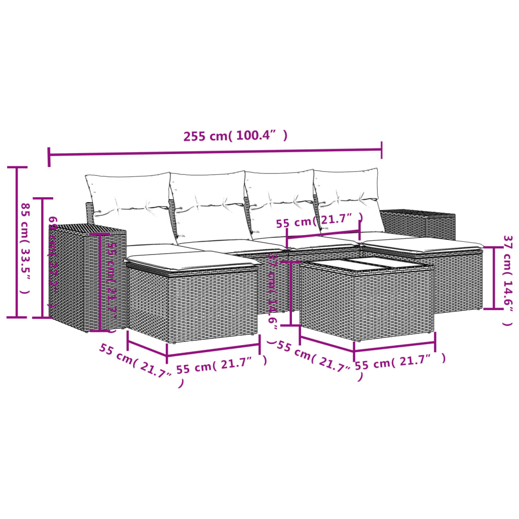 7-Delige Loungeset Met Kussens Poly Rattan Grijs
