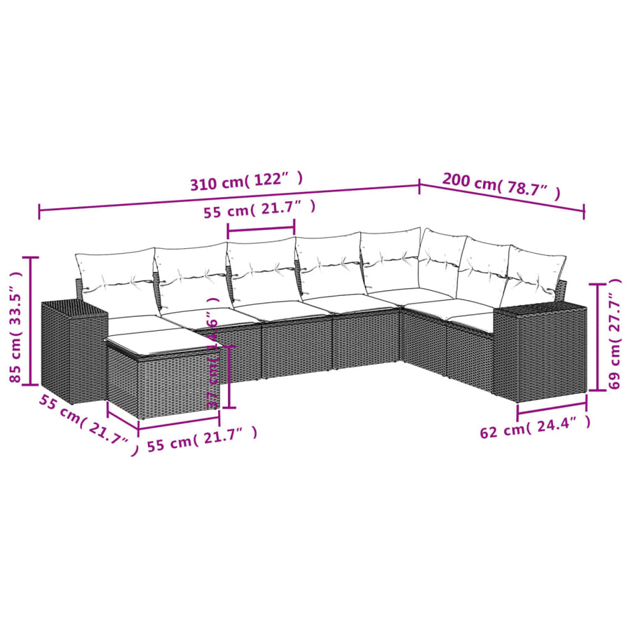 8-Delige Loungeset Met Kussens Poly Rattan Zwart
