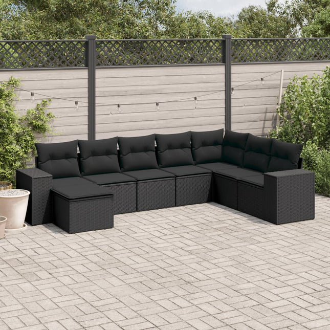 8-Delige Loungeset Met Kussens Poly Rattan Zwart