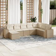 8-piece Lounge Set with Cushions Poly Rattan Beige