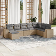 8-piece Lounge Set with Cushions Poly Rattan Beige