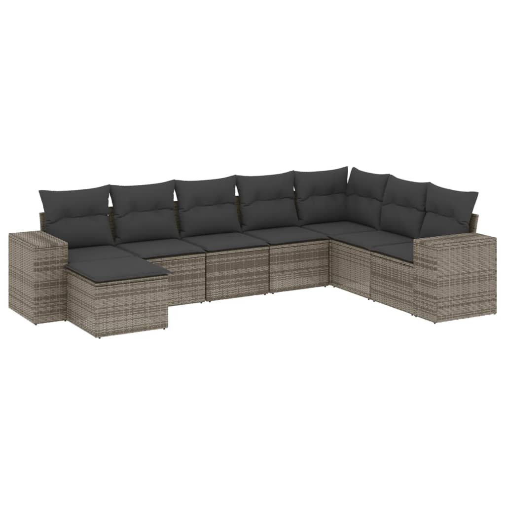 8-Delige Loungeset Met Kussens Poly Rattan Grijs