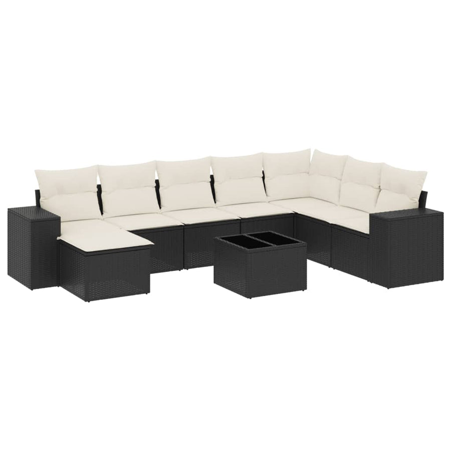 9-Delige Loungeset Met Kussens Poly Rattan Zwart