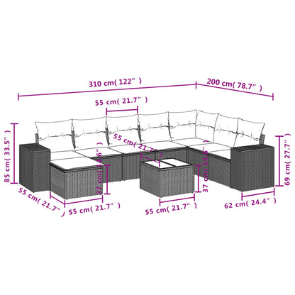 9-Delige Loungeset Met Kussens Poly Rattan Zwart