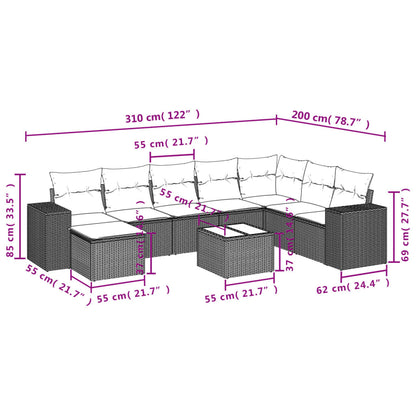 9-Delige Loungeset Met Kussens Poly Rattan Beige