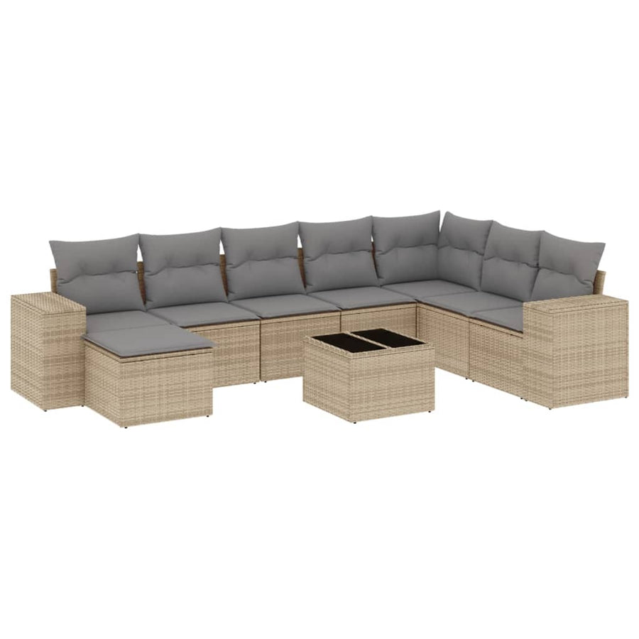 9-Delige Loungeset Met Kussens Poly Rattan Beige