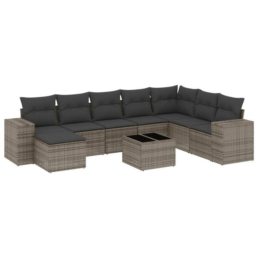 9-Delige Loungeset Met Kussens Poly Rattan Grijs