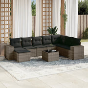 Loungeset 9-delig poly rattan grijs