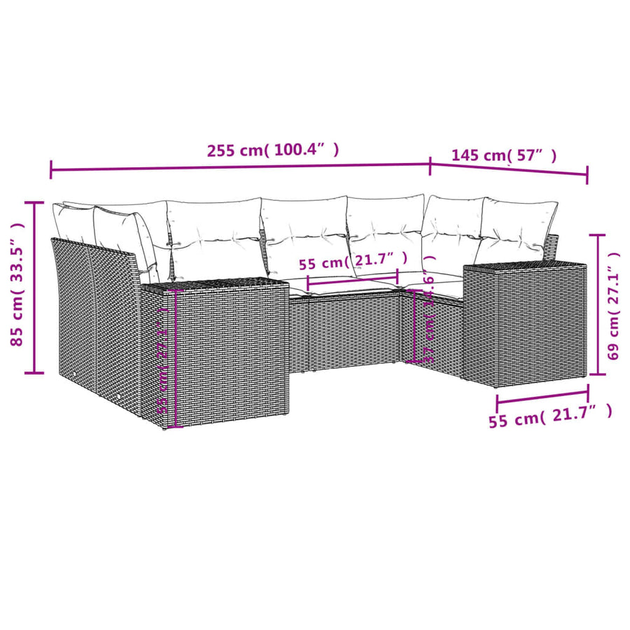 6-Delige Loungeset Met Kussens Poly Rattan Zwart
