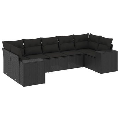 7-Delige Loungeset Met Kussens Poly Rattan Zwart