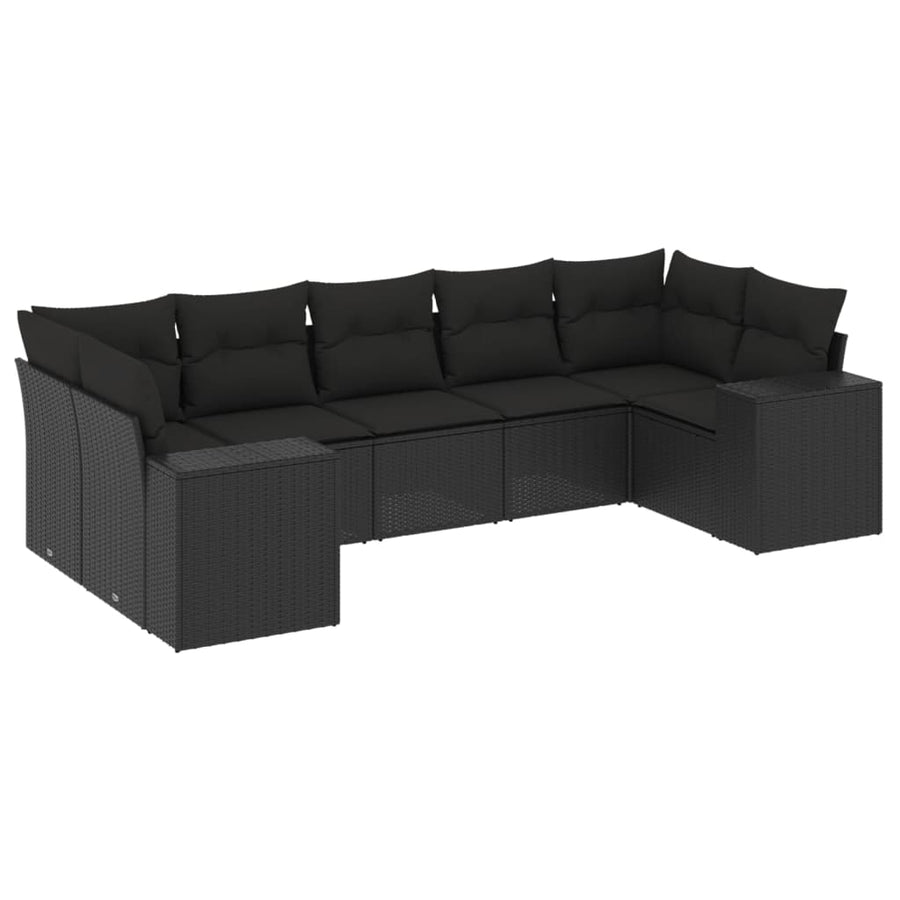 7-Delige Loungeset Met Kussens Poly Rattan Zwart