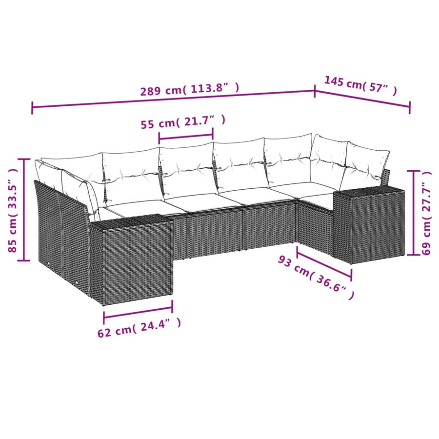 7-Delige Loungeset Met Kussens Poly Rattan Grijs