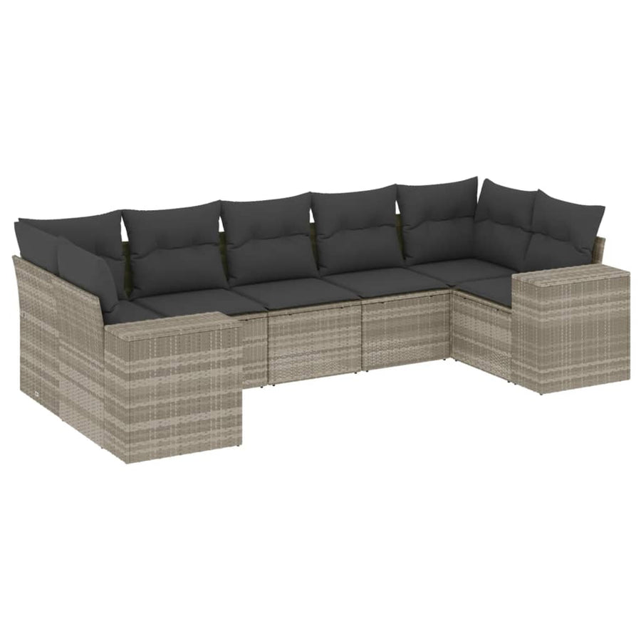 7-delige Loungeset met kussens poly rattan lichtgrijs