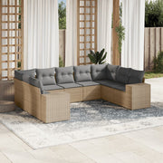 9-piece Lounge Set with Cushions Poly Rattan Beige