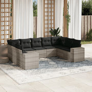 Loungeset 9-delig poly rattan lichtgrijs