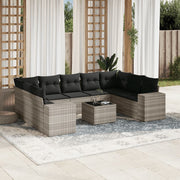 Loungeset 10-delig poly rattan lichtgrijs