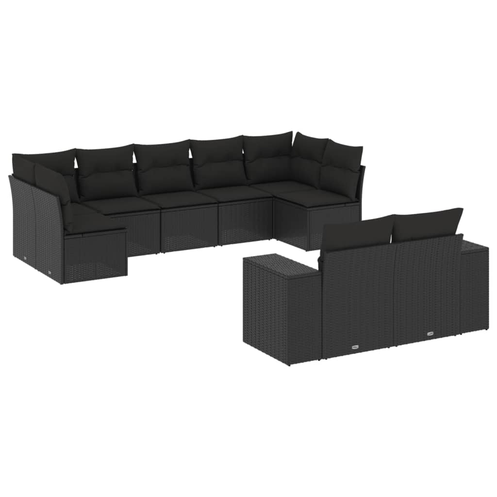 9-Delige Loungeset Met Kussens Poly Rattan Zwart