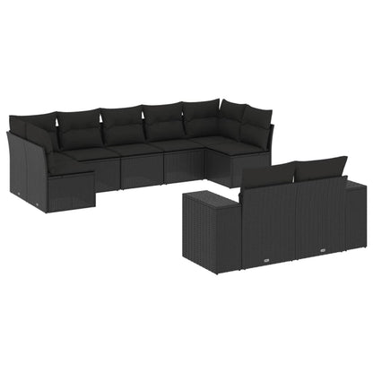 9-Delige Loungeset Met Kussens Poly Rattan Zwart