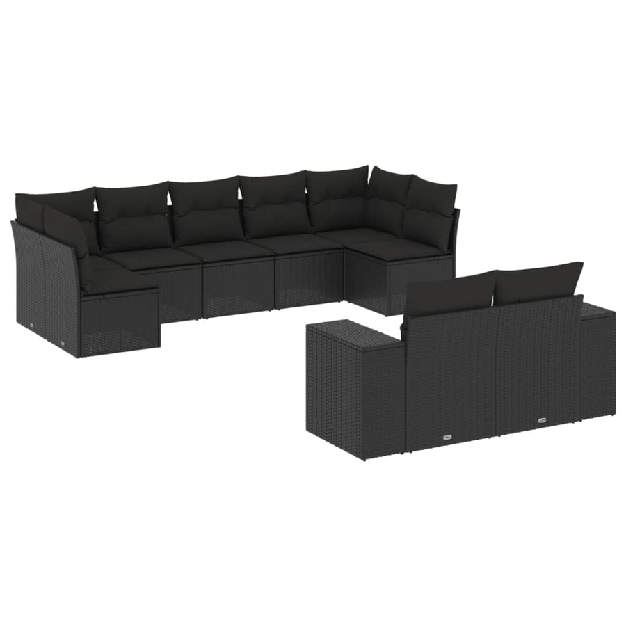 9-Delige Loungeset Met Kussens Poly Rattan Zwart
