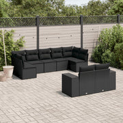 9-piece Lounge Set with cushions poly rattan black