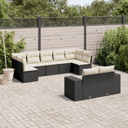 9-piece Lounge Set with cushions poly rattan black