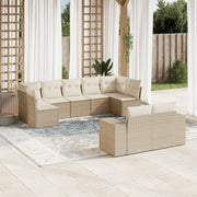 9-piece Lounge Set with Cushions Poly Rattan Beige