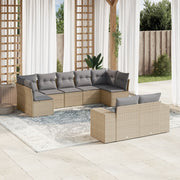 9-piece Lounge Set with Cushions Poly Rattan Beige