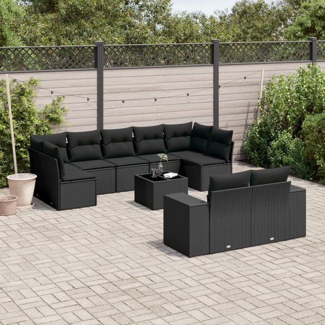 10-Delige Loungeset Met Kussens Poly Rattan Zwart