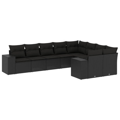9-Delige Loungeset Met Kussens Poly Rattan Zwart