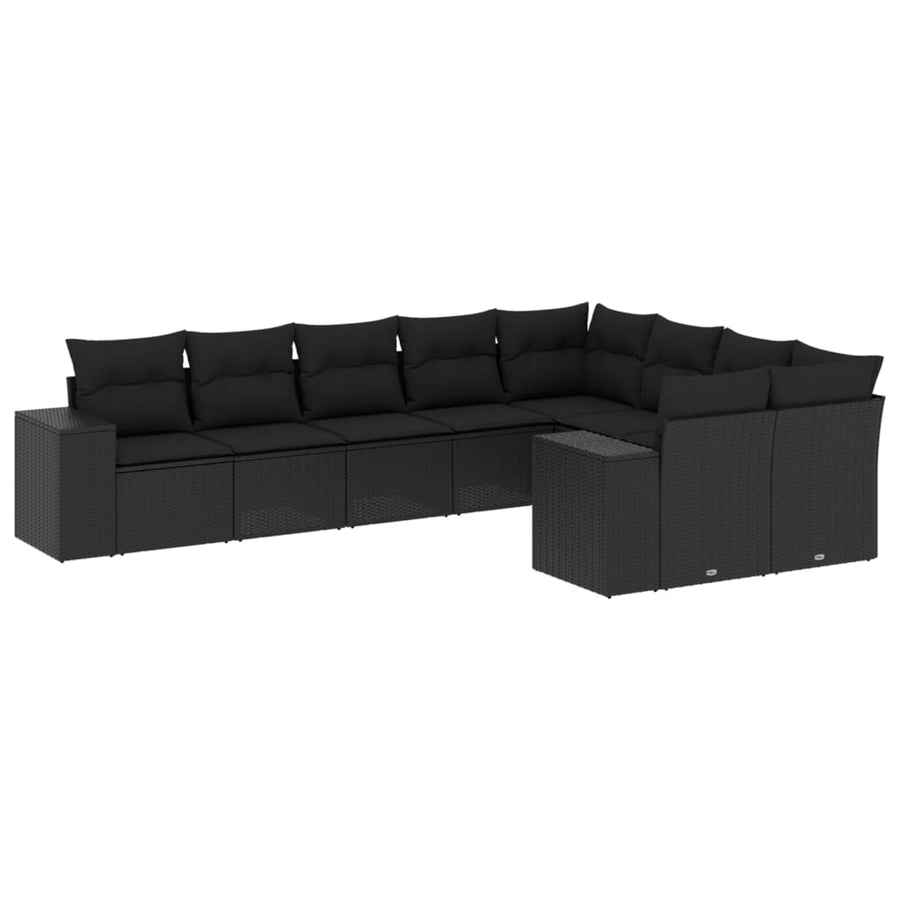 9-Delige Loungeset Met Kussens Poly Rattan Zwart