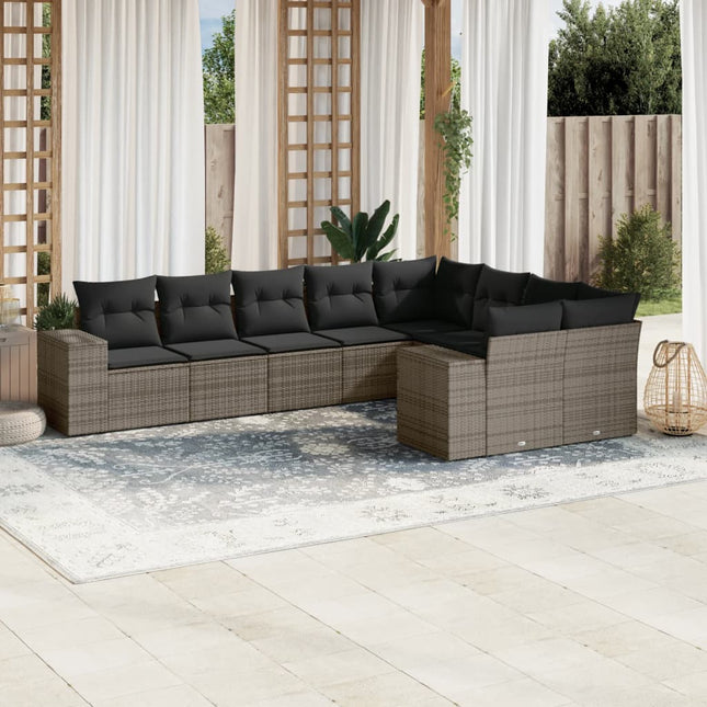 9-Delige Loungeset Met Kussens Poly Rattan Grijs