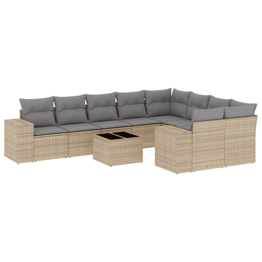 10-Delige Loungeset Met Kussens Poly Rattan Beige