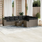 Loungeset 10-delig poly rattan grijs