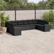 10-piece Loungeset with Cushions Poly Rattan Black