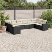 10-piece Loungeset with Cushions Poly Rattan Black