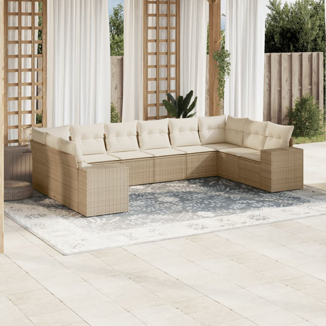 10-Delige Loungeset Met Kussens Poly Rattan Beige