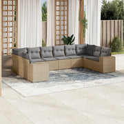 10-piece Lounge Set with Cushions Poly Rattan Beige
