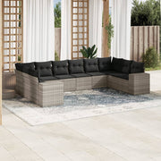 10-piece Lounge Set with Cushions Poly Rattan Light Grey