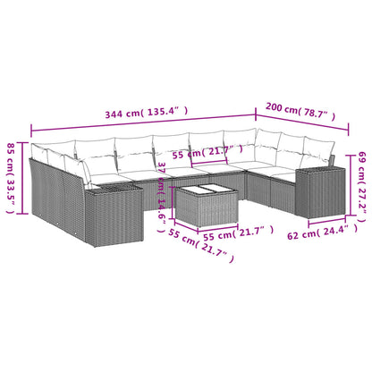 11-Delige Loungeset Met Kussens Poly Rattan Zwart