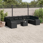 11-piece Lounge Set with Cushions Poly Rattan Black