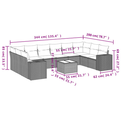 11-Delige Loungeset Met Kussens Poly Rattan Zwart