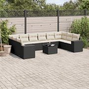 11-piece Lounge Set with Cushions Poly Rattan Black