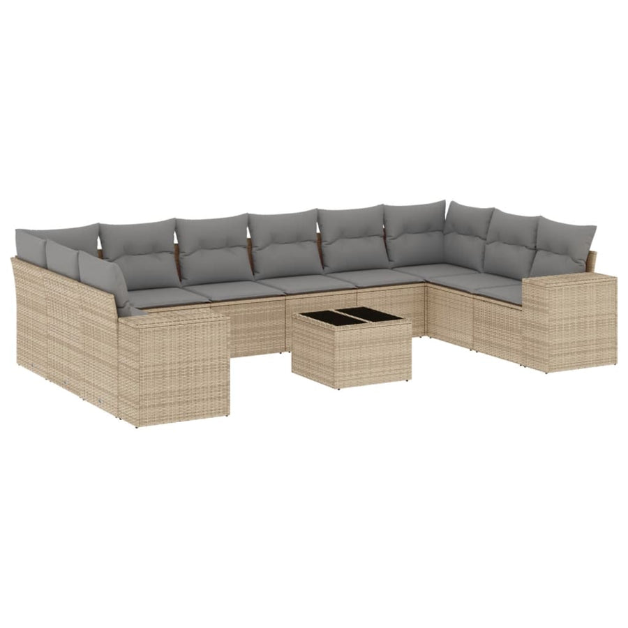 11-Delige Tuinset Met Kussens Poly Rattan Beige