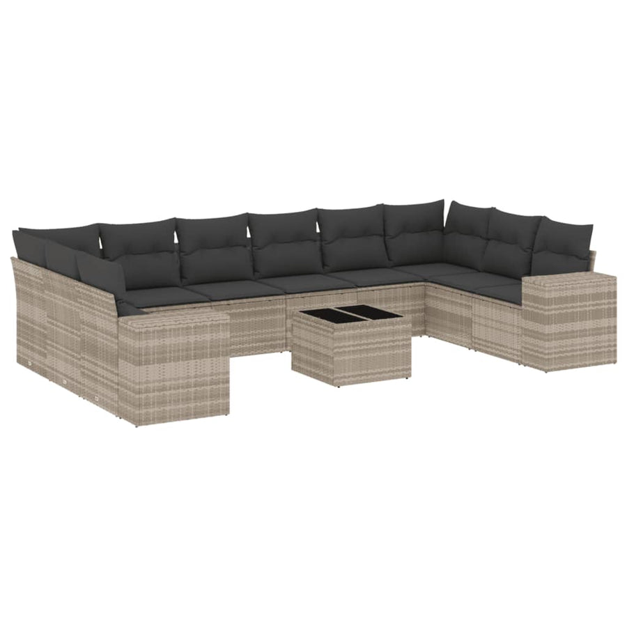 11-delige Loungeset met kussens poly rattan lichtgrijs